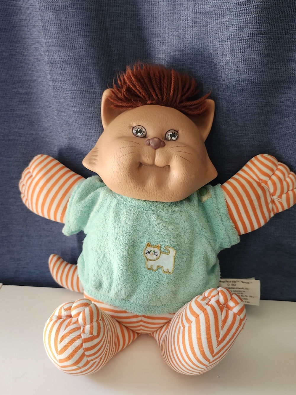 Vintage 1983 Cabbage Patch Kids Koosas Cat Orange Stripe Plush Doll Coleco CPK